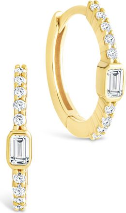 Sterling Forever Sterling Silver Emerald Cut Bezel Set Huggie Hoop Earrings