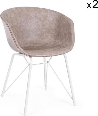 Konte Design Lote de 2 sillones de polipiel beige, patas blancas, reposabrazos