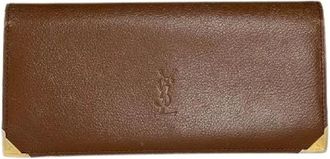 Saint Laurent Pre-owned Wallets, female, Brown, Size: ONE SIZE Pre-owned Logo Leather Cardholder