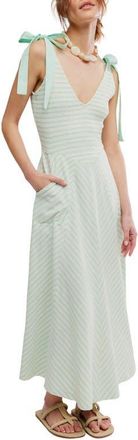 Free People Cecelia Stripe Tie Shoulder Midi Dress in Bay Combo at Nordstrom, Size X-Small
