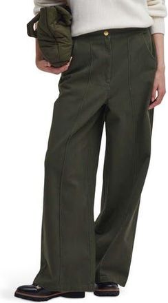 Barbour Allerston High Waist Utility Wide Leg Pants in Olive at Nordstrom Rack, Size 8 Us / 12 Uk