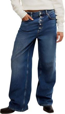 Free People Nia Exposed Button Wide Leg Jeans in In Too Deep at Nordstrom Rack, Size 24