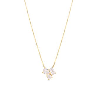 SHYMI Three Fancy Shape Stone Necklace -.925 Sterling Silver, 14k Gold-Plated - Rhodium Plated, Cubic Zirconia, Adjustable Chain