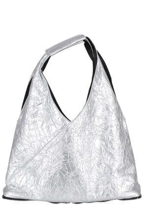 Maison Margiela Silver Japanese Zip Around Crumpled Polyurethane Shoulder Bag