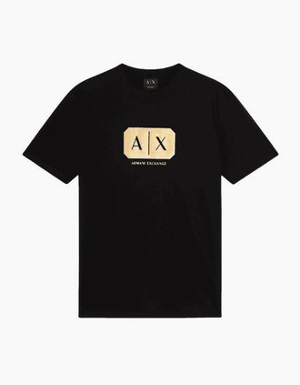 A|X Armani Exchange Mens Regular Fit Metallic Logo Black T-Shirt - Size: 44