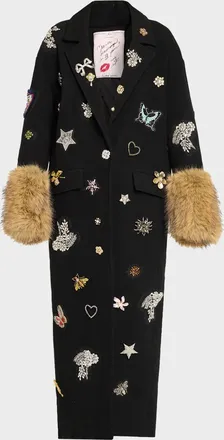 Cinq &agrave; Sept Mariella Embellished Faux-Fur-Cuff Coat