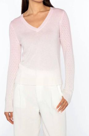 Kinross Cashmere Ombre Pointelle Vee Sweater In Blush