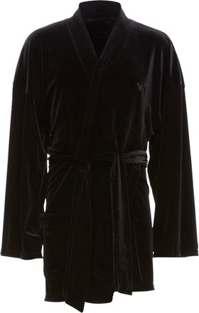 Emporio Armani Velvet GA Embroidered Logo Belted Robe Jacket