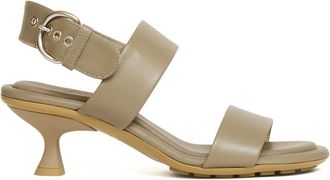 AGL Sandalo Pelle Fango Tacco 5 cm - Dames - Sandalen met hakken - Beige - 35 EU - Leer - Schoenen