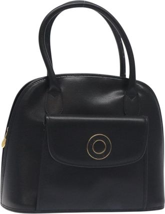 Celine Circle Logo Handbag Leather Black Leather Bag (Pre-Owned)