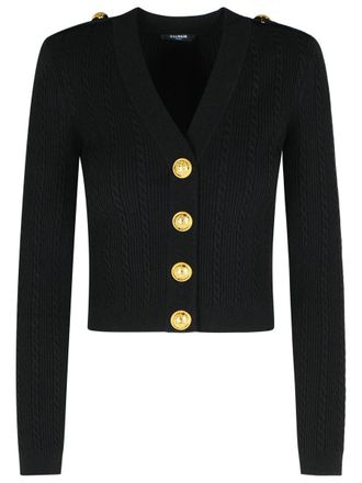 Balmain Black Twisted Knit Long-Sleeved Cardigan