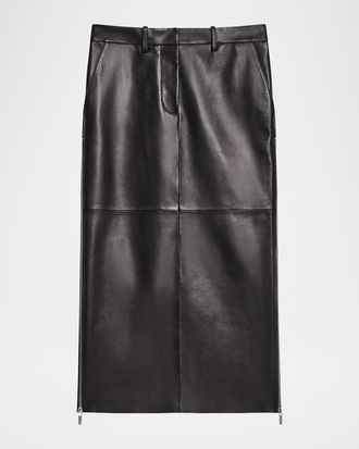 Helmut Lang Side Zip Leather Midi Skirt
