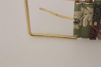 Dolce & Gabbana Womens Multicolor Leather Embroidered Gold Metal Buckle Belt Canvas