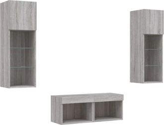 vidaXL Vidaxl - Muebles De Tv De Pared Con Luces Led 4 Piezas Gris Sonoma