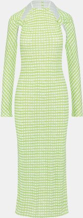 Jacquemus Green Checkered Print Jersey La Robe Nodi Midi Dress