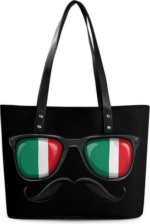 Generic Flag Italy Glasses Mustache Tote Bags for Women Cute Shoulder Purses Handbags