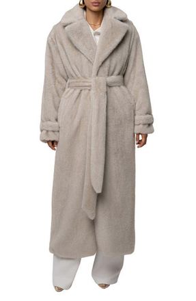 JLUXLABEL Uptown Belted Faux Fur Longline Coat in Gray at Nordstrom, Size Small