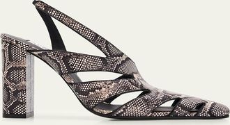 Alaia Snakeskin Leather Cutout Slingback Pumps