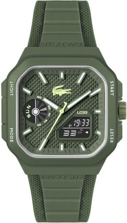 Lacoste LC33 Ana-Digi Silicone Strap Watch, 44mm x 50mm in Khaki Green at Nordstrom