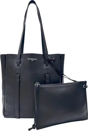 Balenciaga Black Leather Pouch Tote Bag (Pre-Owned)
