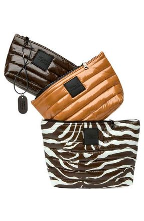 Think Royln Travel Trio Organizational Pouches in Chocolate Zebra /Glossy Nude at Nordstrom