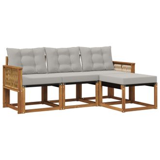 vidaXL Conjunto De Sof&aacute;s De Exterior 4 Pcs Natural Y Gris Claro Vidaxl