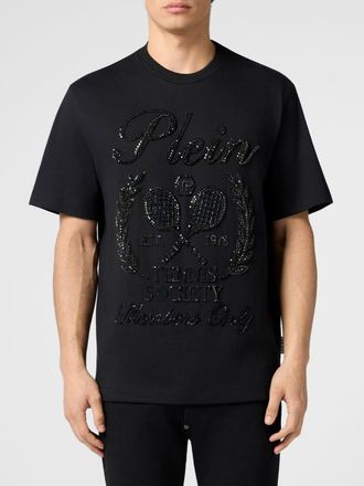 Philipp Plein T-shirt in cotone con logo ricamato e applicazioni di perline e strass