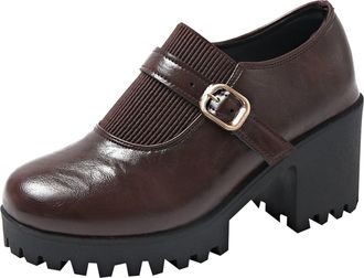 Generic 2026 Ladies Casual Solid Color Retro Chunky Heel Buckle Thick Bottom Shoeses Sneakers Shoes (Coffee, 5.5)