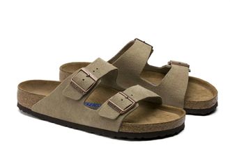 Birkenstock Womens Arizona Soft Foot Bed Slide Sandal In Taupe