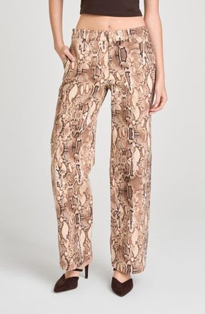 Wayf Savanna Snakeskin Print Straight Leg Pants in Brown Snake at Nordstrom, Size X-Large