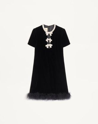 Valentino Short Dress in Embroidered Sabl&eacute; Velvet Wo