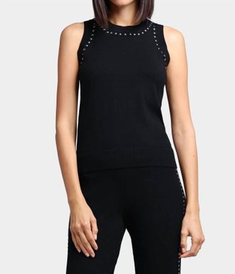 Minnie Rose Viscose Western Embellished Tank Top In Black