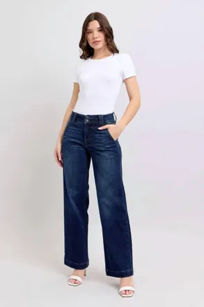 Judy Blue High Waist Wide Leg Jeans In Dark Blue