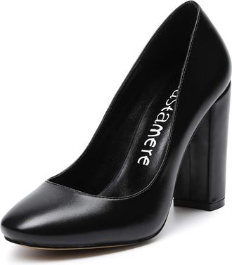 Castamere Womens High Heels Chunky Block Heel Pumps Classic Closed Round Toe Wedding Party Dress Office Shoes 4IN PU Black Pumps EU 39.5