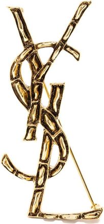 Saint Laurent YSL logo-plaque brooch - unisex - Brass - One Size - Gold