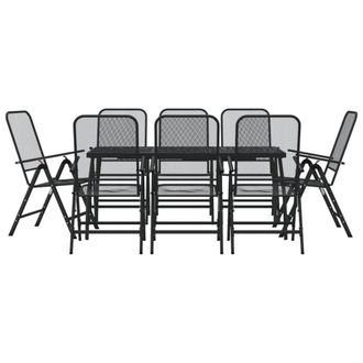 Berkfield Home 9 Piece Garden Dining Set Anthracite Metal Mesh in Black