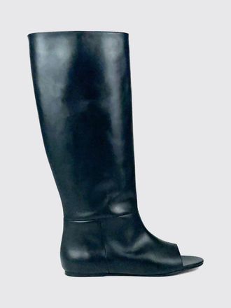Gimaguas Open-Toe Knee-High Boots in Smooth Leather with Low Heel