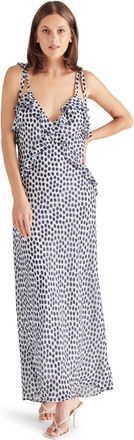 Steve Madden Adalina Maxi Dress Womens White Black Polka Dot Tie Shoulder PAL113