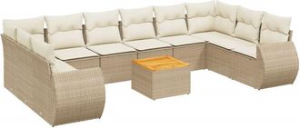 vidaXL Set De Sof&aacute;s De Jard&iacute;n 11pzas Con Cojines Rat&aacute;n Sint&eacute;tico Beige Vidaxl