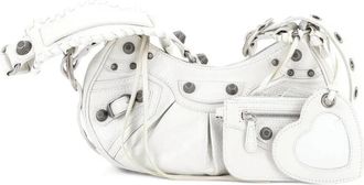 Balenciaga Borsa a spalla Le Cagole XS in pelle con borchie - Bianco