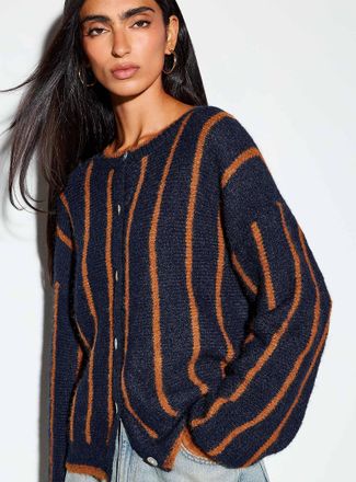 Icone Womens Vertical stripe wool-blend Cardigan Sweater