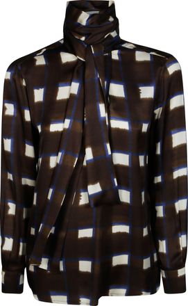 Incotex Checkered High-Neck Scarf Detail Blouse