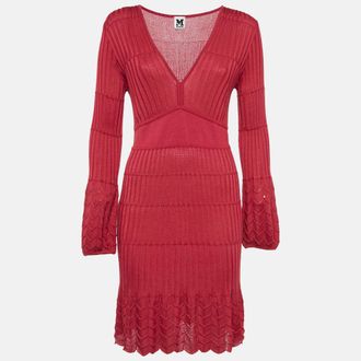 M Missoni Red Patterned Knit V-Neck Midi Dress
