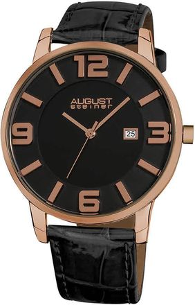 August Steiner Black Dial Rose Gold-tone Metal Black Leather Mens Watch AS8055RG