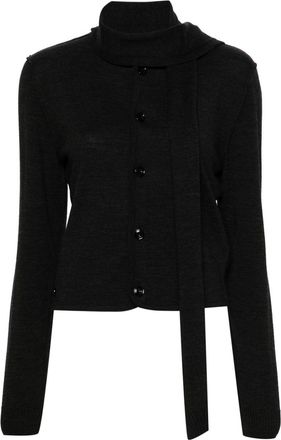 Christophe Lemaire scarf-detail cardigan - women - Wool/Acrylic - S - Grey