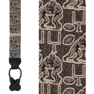 Trafalgar Store Field Goal Football Themed Novelty Silk Button End Suspenders in Dark Taupe at Nordstrom
