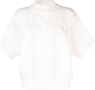 PESERICO open-knit short-sleeve jumper - women - Polyester/Virgin Wool/Cashmere/Silk/Alpaca/Merino/Polyamide - 46 - Neutrals