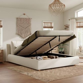 Matteo Warm White Boucle Fabric Upholstered King Size Ottoman Storage Bed
