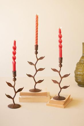 Kalalou Set Of Three Iron Vines Taper Candle Holders