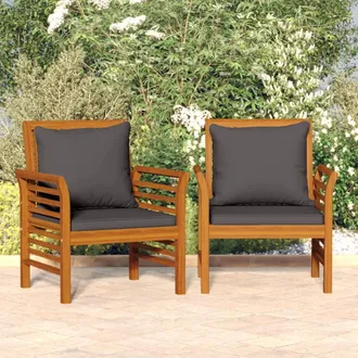 vidaXL Vidaxl - Sillones Con Cojines Gris Oscuro 2 Uds Madera Maciza De Acacia